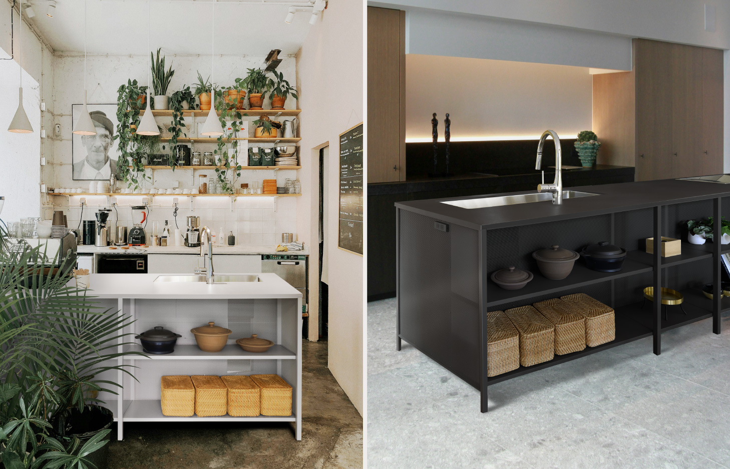 インテリアに溶け込むフレームキッチンekrea SHEER kitchenの事例イメージ（ホワイト/ブラック）