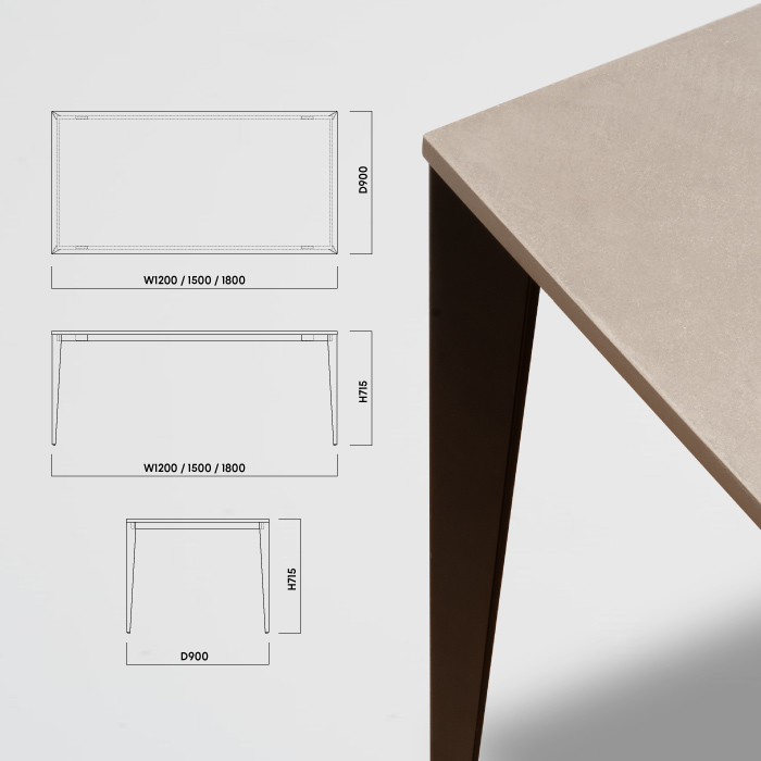 テーブル モルタル調W1200/1500/1800（4～6人掛け用）
