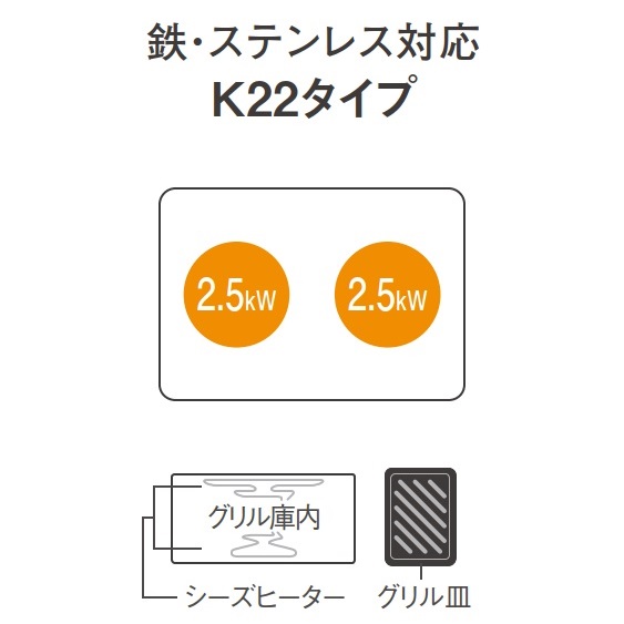 IHﾋｰﾀｰ Panasonic KZ-K22(K22タイプ) 2口IH.鉄ｽﾃﾝﾚｽ_silver_W60cm